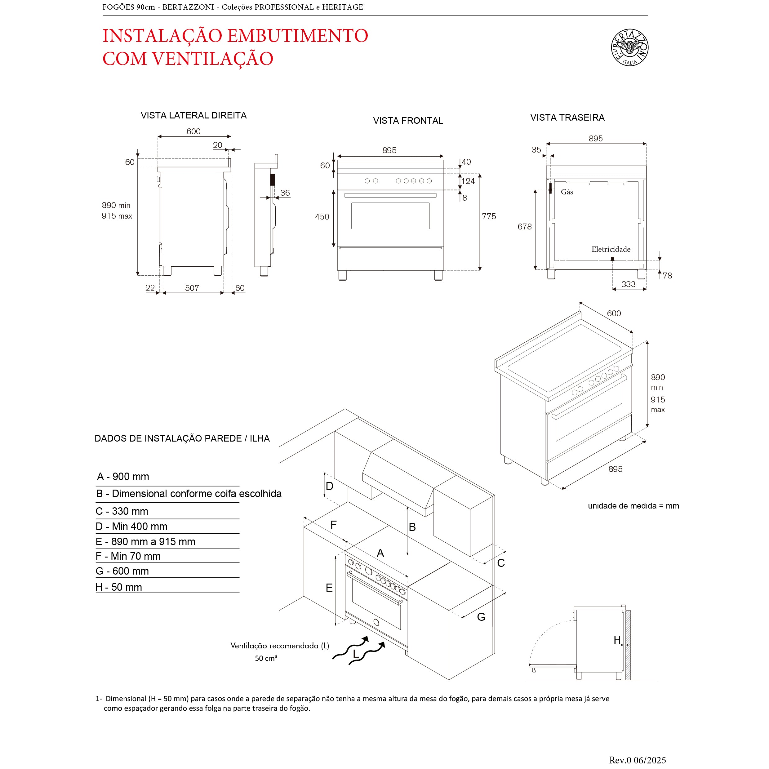 Cucina a gas Bertazzoni con forno elettrico - Linea Heritage - Modello 6 fuochi / 90 cm