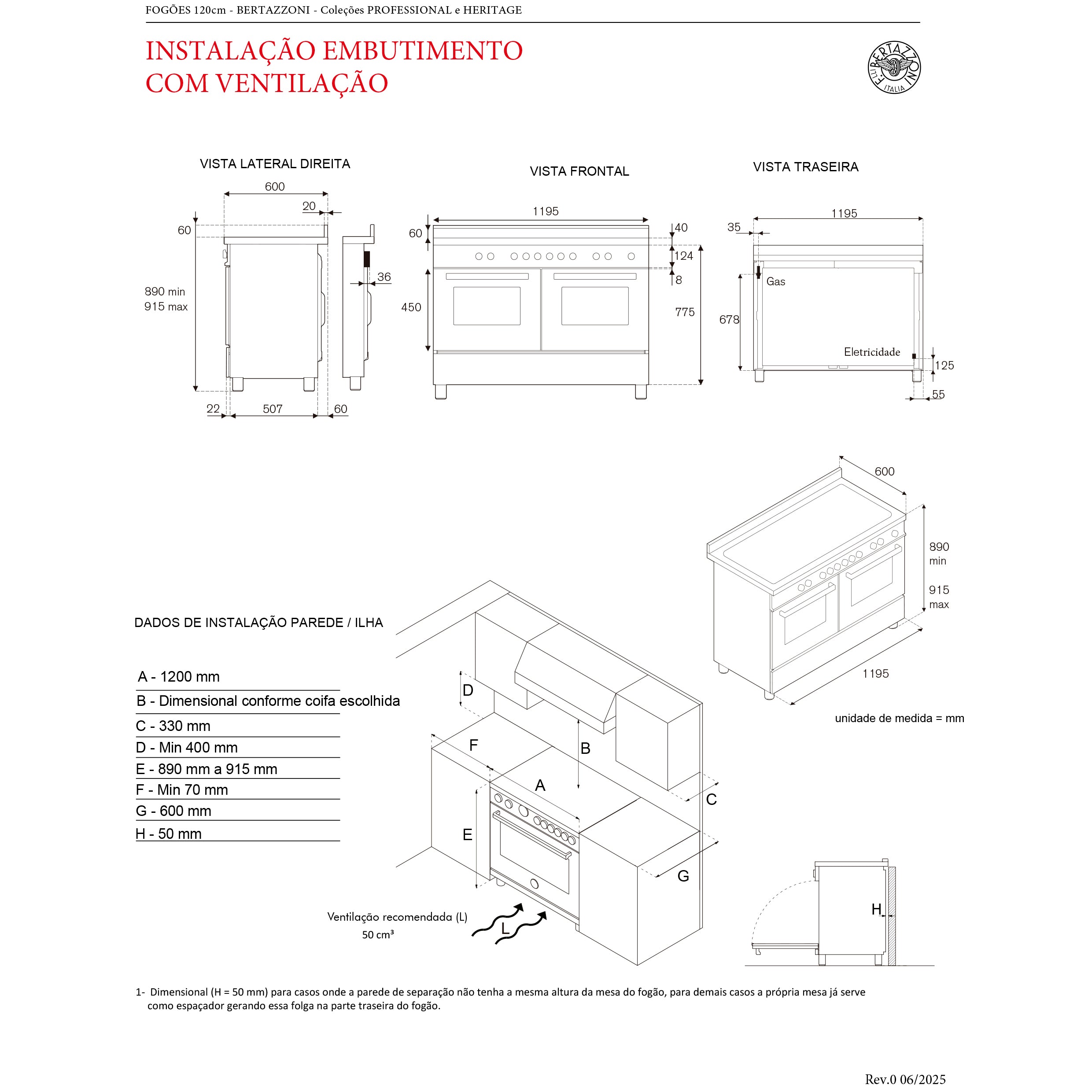 Cucina a gas Bertazzoni con forno elettrico - Linea Heritage - Modello a 6 fuochi + grill da tavolo / 120 cm