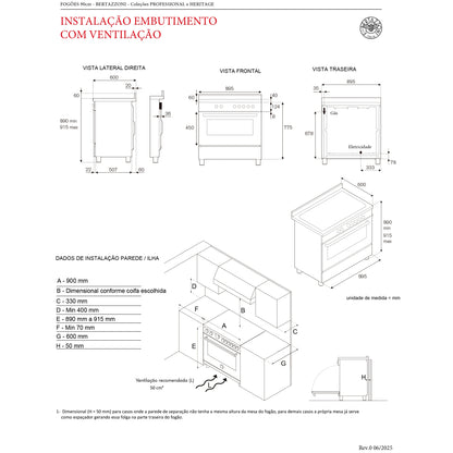 Cucina a gas Bertazzoni con forno elettrico - Linea Heritage - Modello 6 fuochi / 90 cm